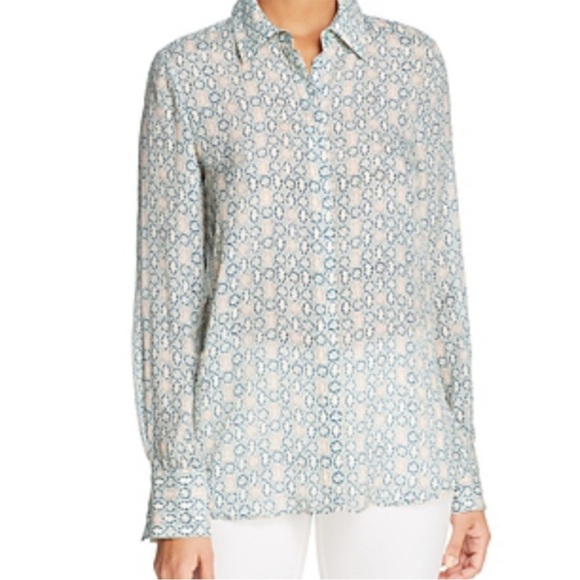 NWT Lafayette 148 Scottie Decorative Crepe Viscose Silk Blouse Button Up Large - Picture 12 of 12